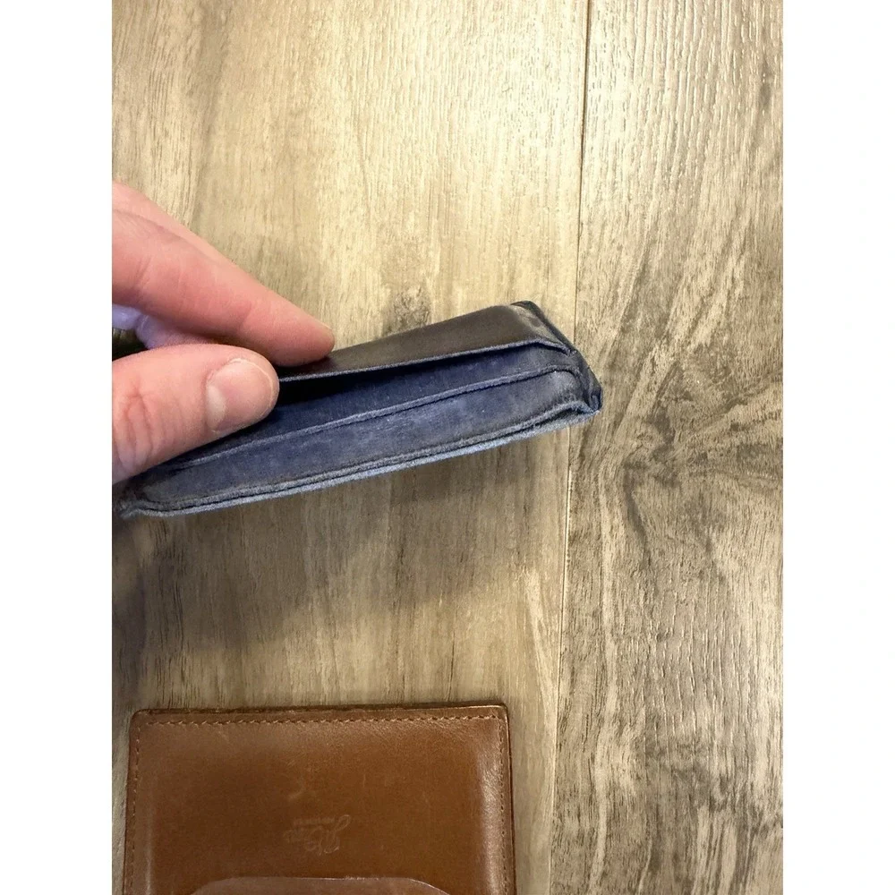 Lot Of 2 J.CREW Men's Tan Brown Leather Cardholder Blue